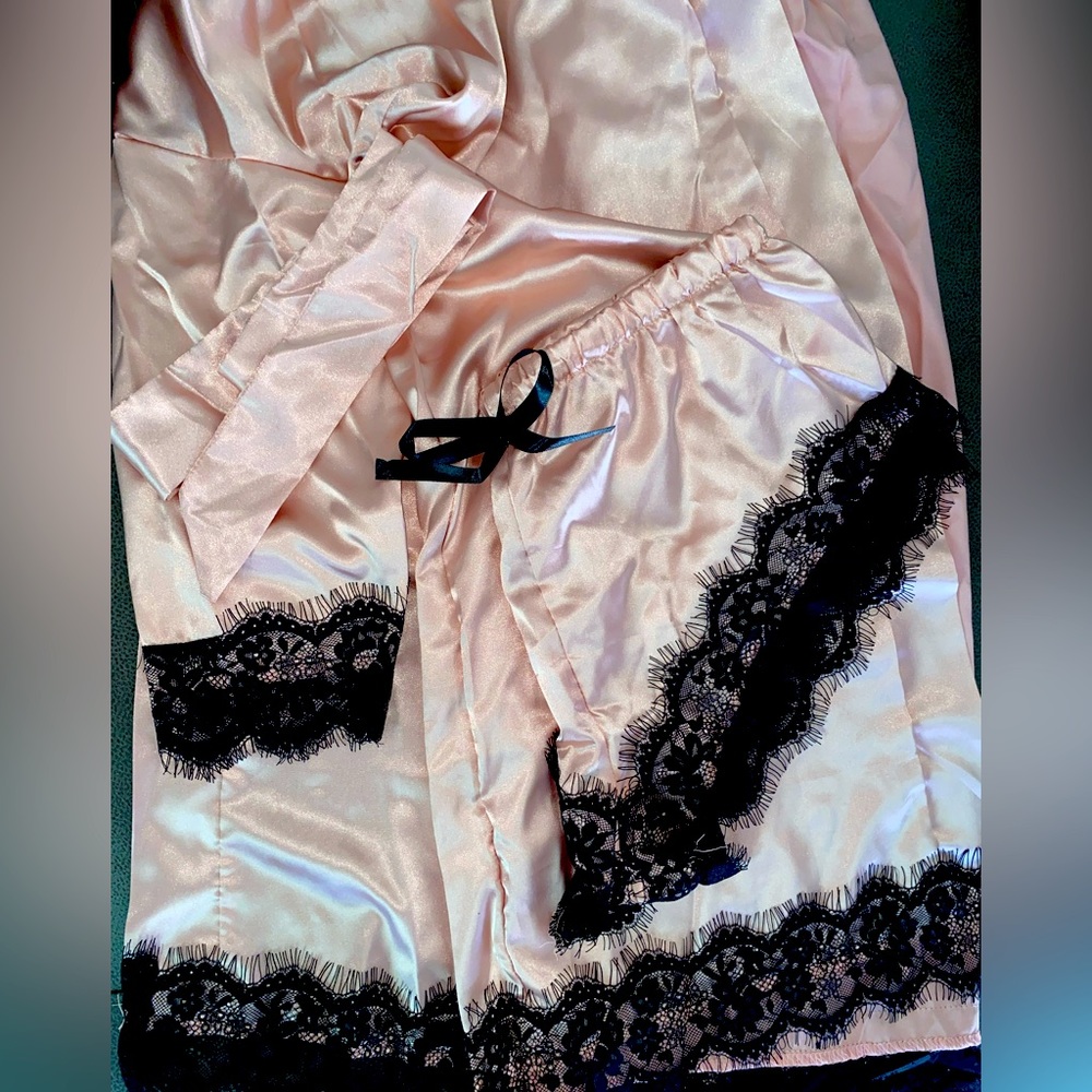 Pink Satin Robe Set